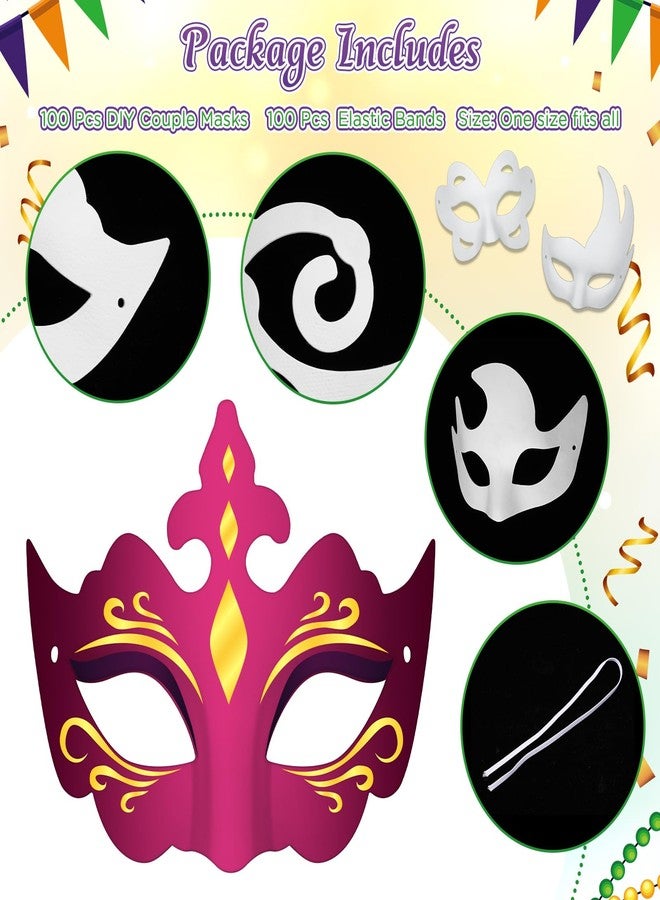 Silipull 100 Pcs Couple Mask Bulk DIY White Paper Craft Half Face Animal Paint Blank Masquerade Masks for Cosplay Mardi Gras Dance Party Decoration, 11 Styles - Image 2